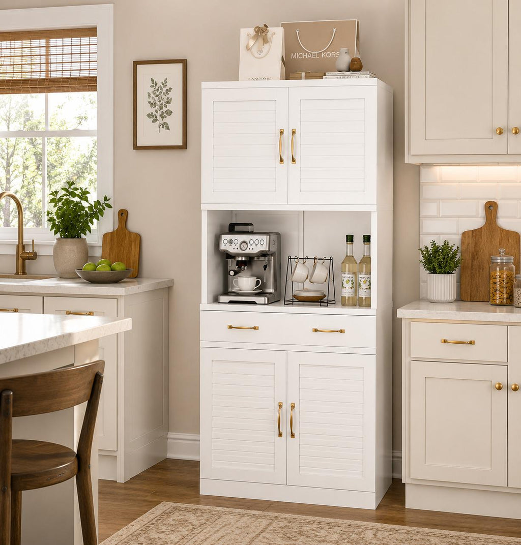 Tall Metal Pantry Cabinet with Adjustable Shelves & Quiet Magnetic Doors - Freestanding Storage Locker
