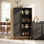 Ebony Fluted Tall Pantry Cabinet, Modern Storage with Adjustable Shelves