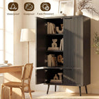 Ebony Fluted Tall Pantry Cabinet, Modern Storage with Adjustable Shelves