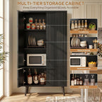 Ebony Fluted Tall Pantry Cabinet, Modern Storage with Adjustable Shelves