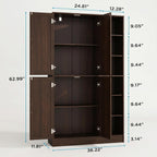 Tall Brown Wood Pantry Cabinet, Modern Kitchen Storage, Coffee Bar Microwave Stand