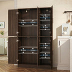 Tall Brown Wood Pantry Cabinet, Modern Kitchen Storage, Coffee Bar Microwave Stand