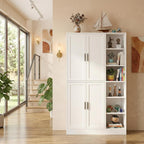 Tall Brown Wood Pantry Cabinet, Modern Kitchen Storage, Coffee Bar Microwave Stand