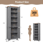 Grey Tall Pantry Cabinet, 4 Doors, Adjustable Shelves, Modern Storage Solution