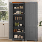 Grey Tall Pantry Cabinet, 4 Doors, Adjustable Shelves, Modern Storage Solution
