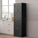 71" Farmhouse Pantry Cabinet, Coal Black, 4-Door Storage, Adjustable Shelves