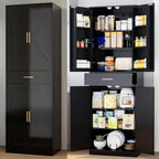 71" Farmhouse Pantry Cabinet, Coal Black, 4-Door Storage, Adjustable Shelves