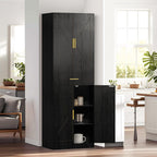 71" Farmhouse Pantry Cabinet, Coal Black, 4-Door Storage, Adjustable Shelves