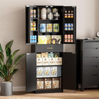71" Farmhouse Pantry Cabinet, Coal Black, 4-Door Storage, Adjustable Shelves