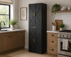 71" Farmhouse Pantry Cabinet, Coal Black, 4-Door Storage, Adjustable Shelves