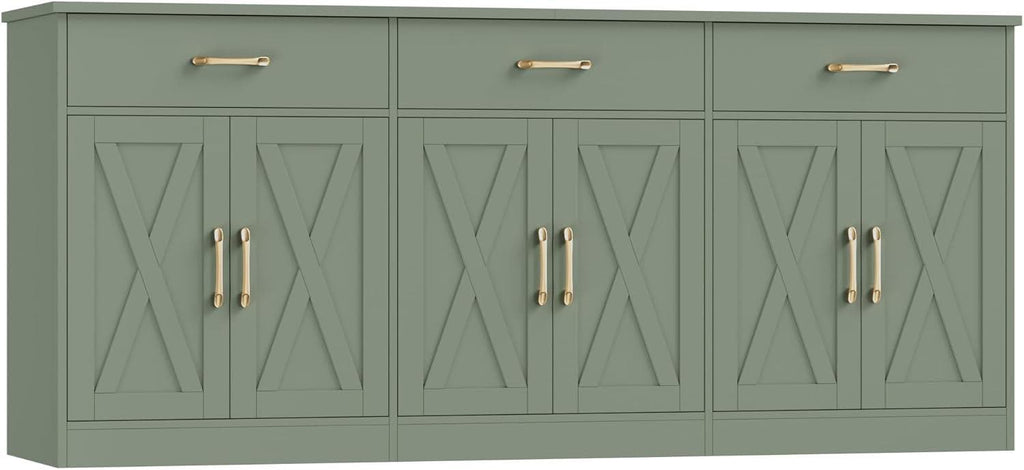 Farmhouse Sideboard Buffet Cabinet, 71" Wide Storage, Dark Brown Engineered Wood