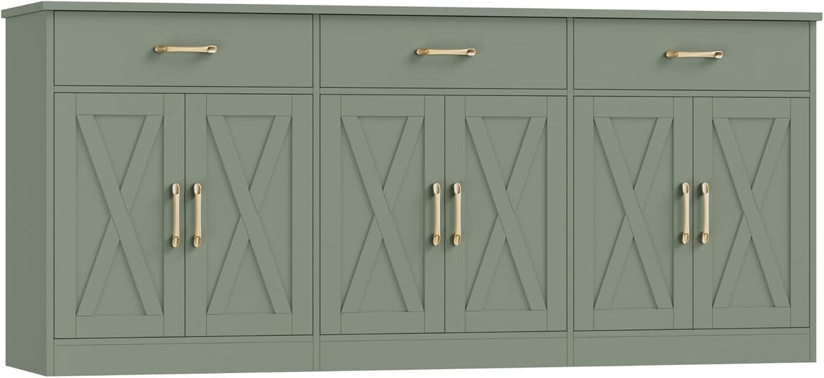 Farmhouse Sideboard Buffet Cabinet, 71" Wide Storage, Dark Brown Engineered Wood
