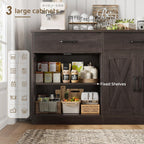 Farmhouse Sideboard Buffet Cabinet, 71" Wide Storage, Dark Brown Engineered Wood