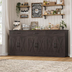 Farmhouse Sideboard Buffet Cabinet, 71" Wide Storage, Dark Brown Engineered Wood
