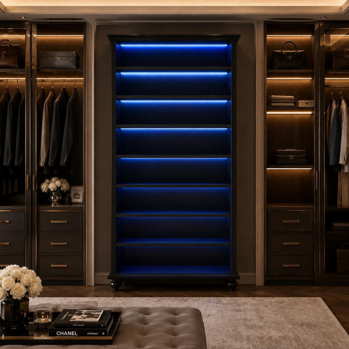 9-Tier LED Shoe Cabinet, 30 Pair Wood Storage Organizer, Adjustable Shelves, 64-Color Lights