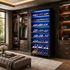 9-Tier LED Shoe Cabinet, 30 Pair Wood Storage Organizer, Adjustable Shelves, 64-Color Lights