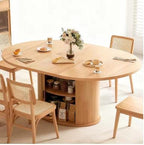 Extendable Round Dining Table 63in 2-6 Seats Kitchen Table 2-Tier Storage Farmhouse Fluted Wood Door Walnut Customized