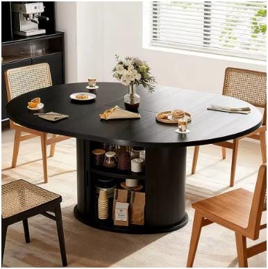 Extendable Round Dining Table 63in 2-6 Seats Kitchen Table 2-Tier Storage Farmhouse Fluted Wood Door Walnut Customized