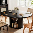Extendable Round Dining Table 63in 2-6 Seats Kitchen Table 2-Tier Storage Farmhouse Fluted Wood Door Walnut Customized