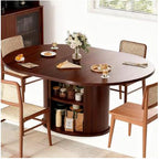 Extendable Round Dining Table 63in 2-6 Seats Kitchen Table 2-Tier Storage Farmhouse Fluted Wood Door Walnut Customized