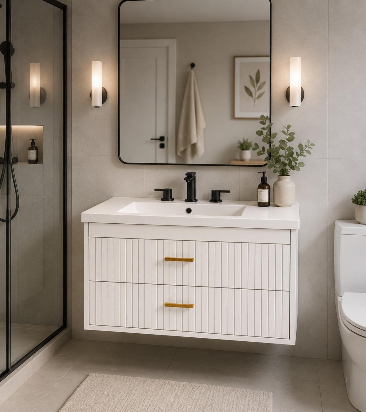 Floating Bathroom Vanity with Sink, Wall Mounted Modern Bathroom Vanity Cabinet with 2 Soft-Close Drawers