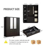 75” Tall Wardrobe Closet with 4 Doors, 3 Drawers, Modern Armoire with Mirror & LED Lights, Wooden Armoire Wardrobe Customized