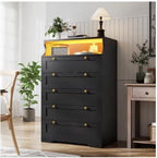 EnHomee Tall 5 Drawer Dresser with LED Lights and 2 Shelves for Bedroom Hallway or Entryway