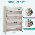 Slim Shoe Cabinet, 3 Flip Drawers, 2 Storage Drawers, White Entryway Organizer