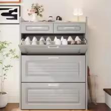 Slim Shoe Cabinet, 3 Flip Drawers, 2 Storage Drawers, White Entryway Organizer