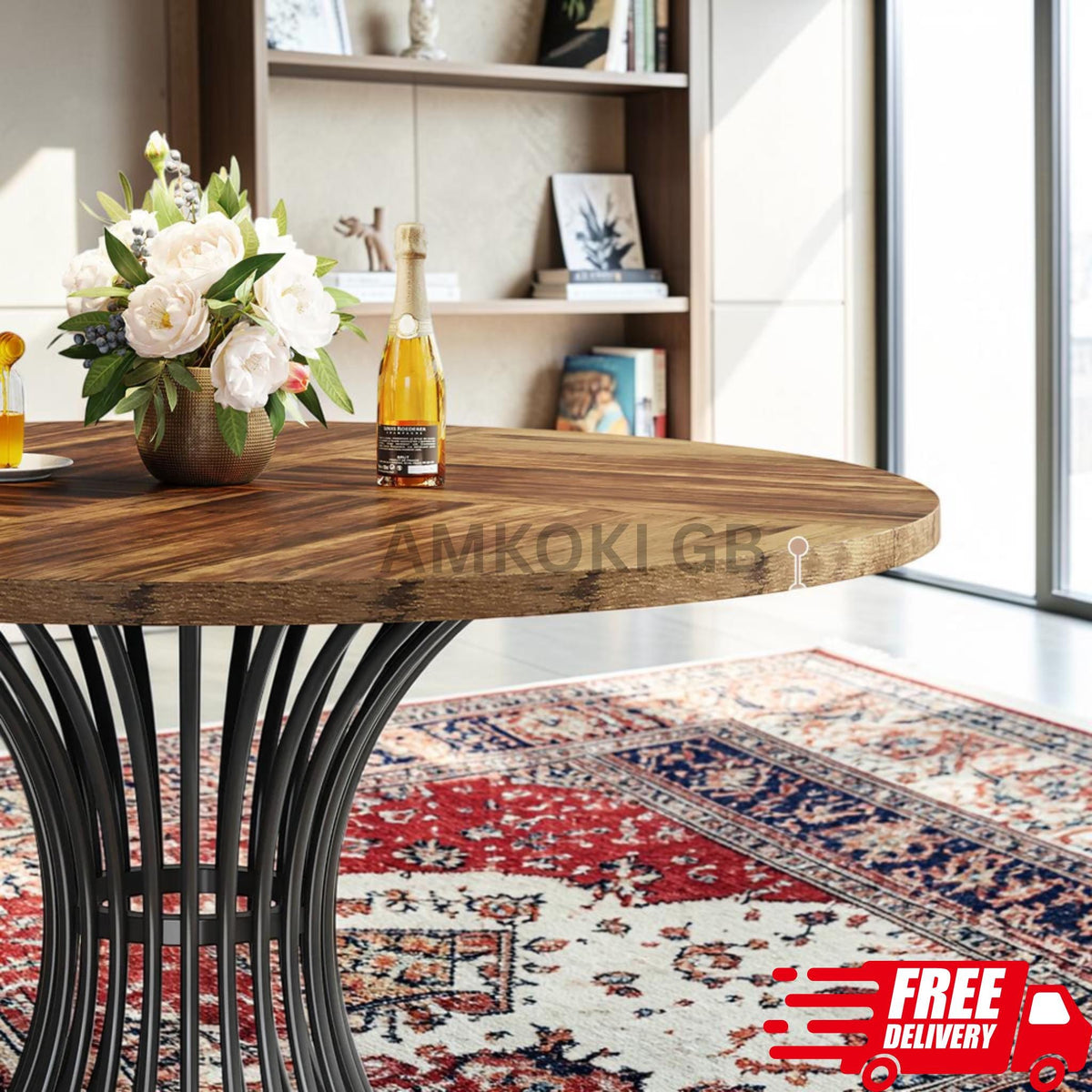 47" Farmhouse Round Dining Table For Six