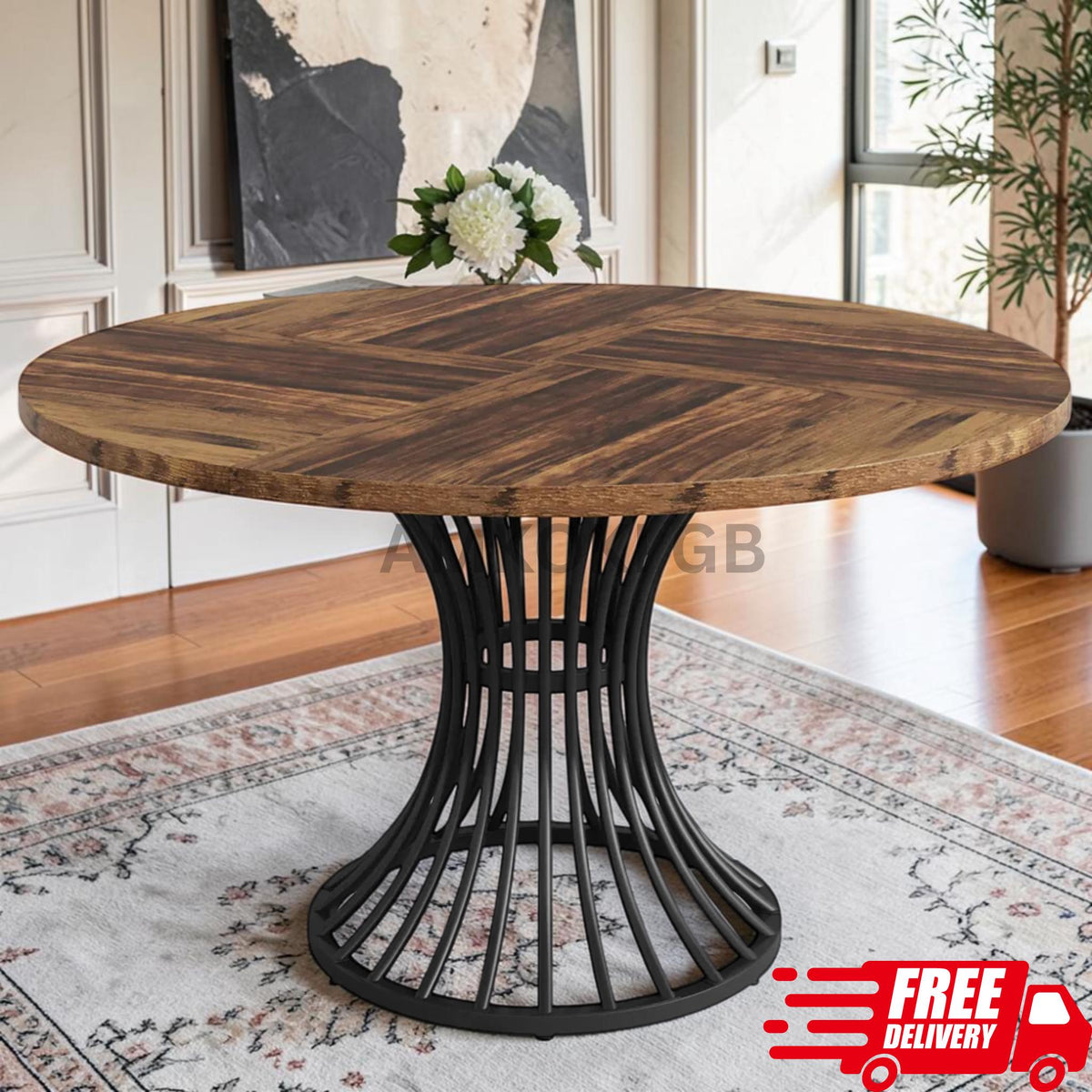 47" Farmhouse Round Dining Table For Six
