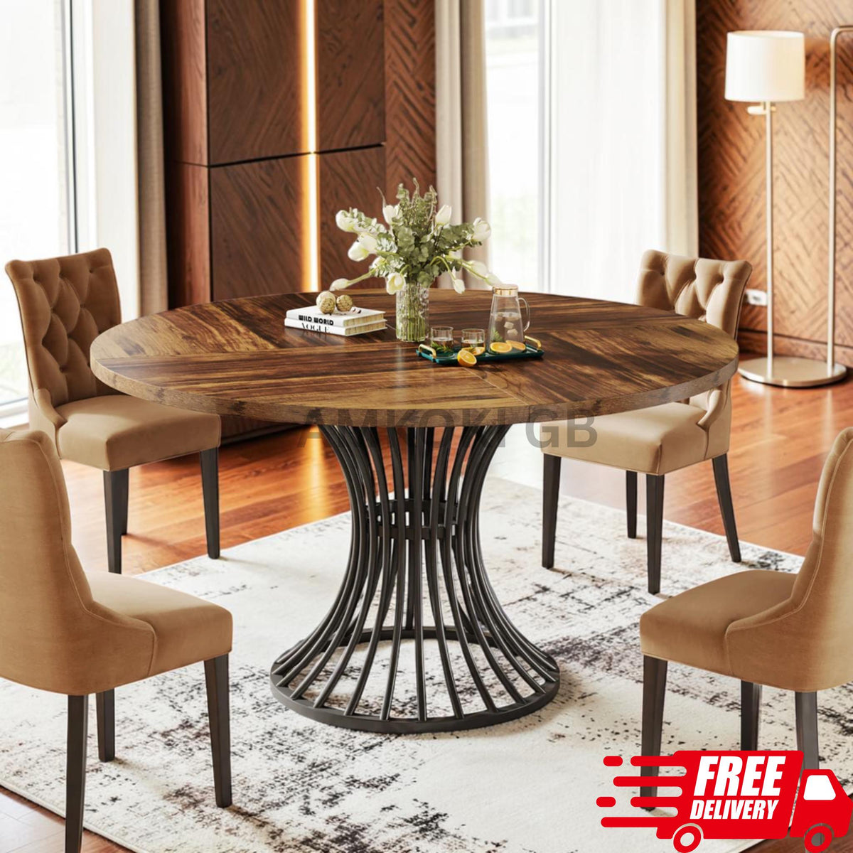 47" Farmhouse Round Dining Table For Six