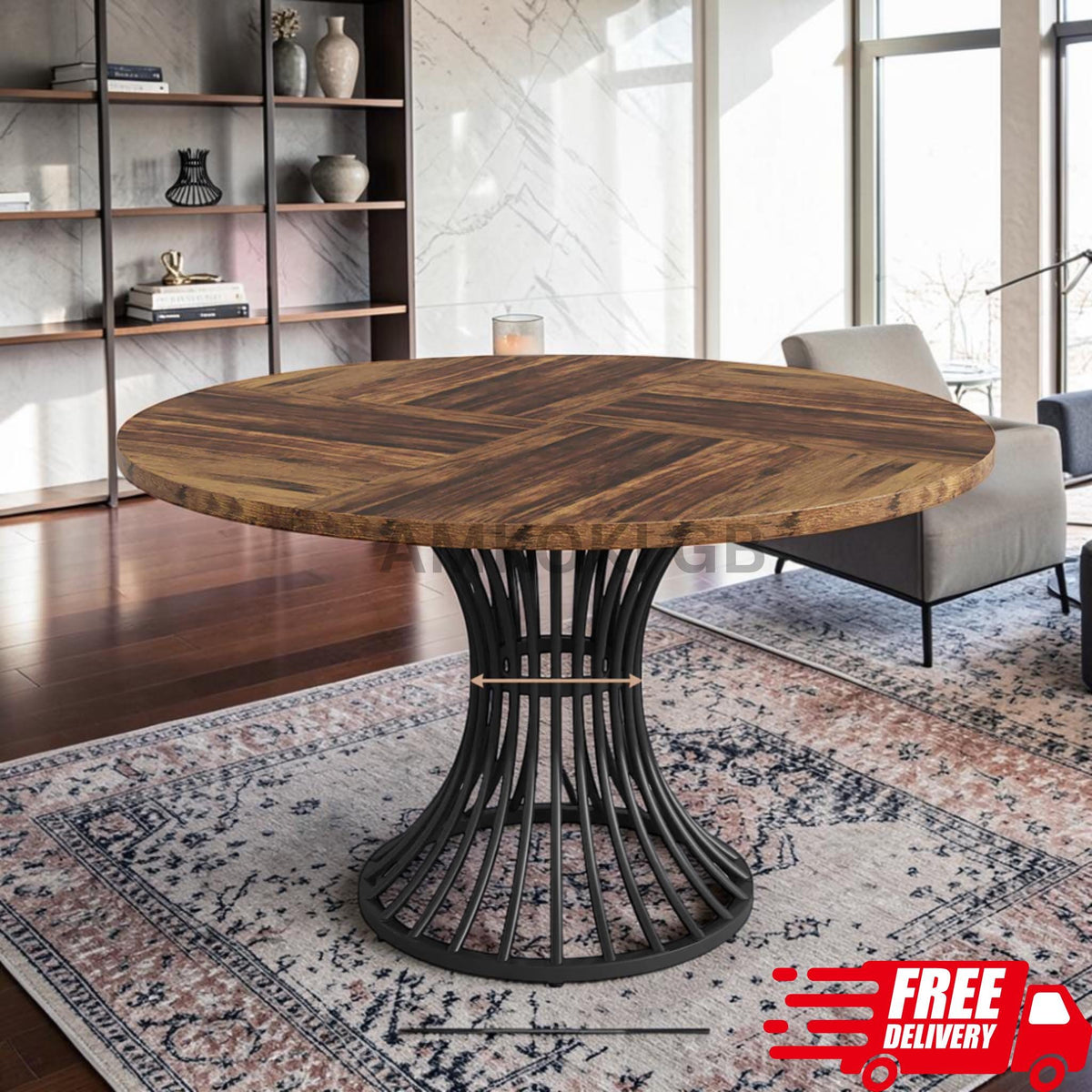 47" Farmhouse Round Dining Table For Six