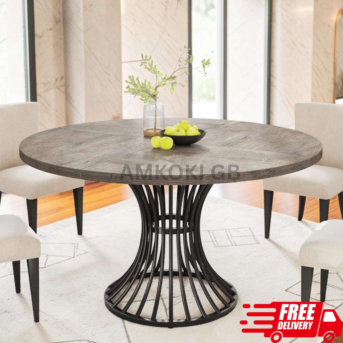 47" Farmhouse Round Dining Table For Six