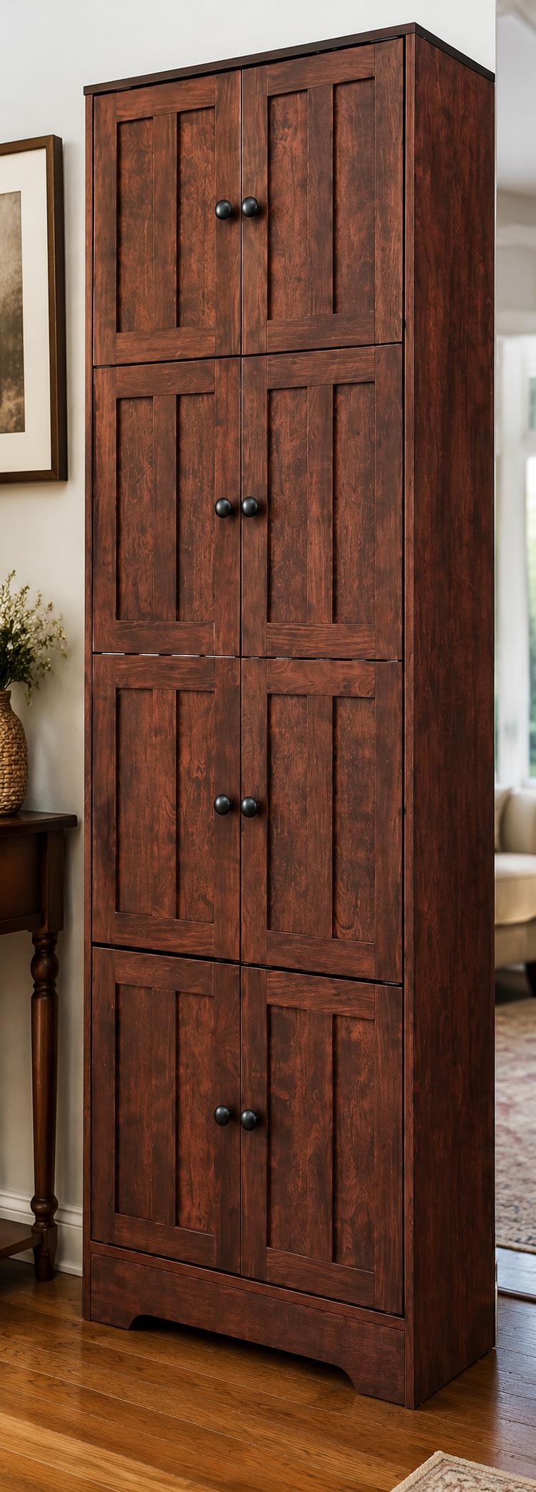 Farmhouse Tall Storage Cabinet with 8 Doors – 72"Pantry Cabinet, 4 Adjustable Shelves, Freestanding Storage Organizer for Kitchen,