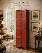 Farmhouse Tall Storage Cabinet with 8 Doors – 72"Pantry Cabinet, 4 Adjustable Shelves, Freestanding Storage Organizer for Kitchen,