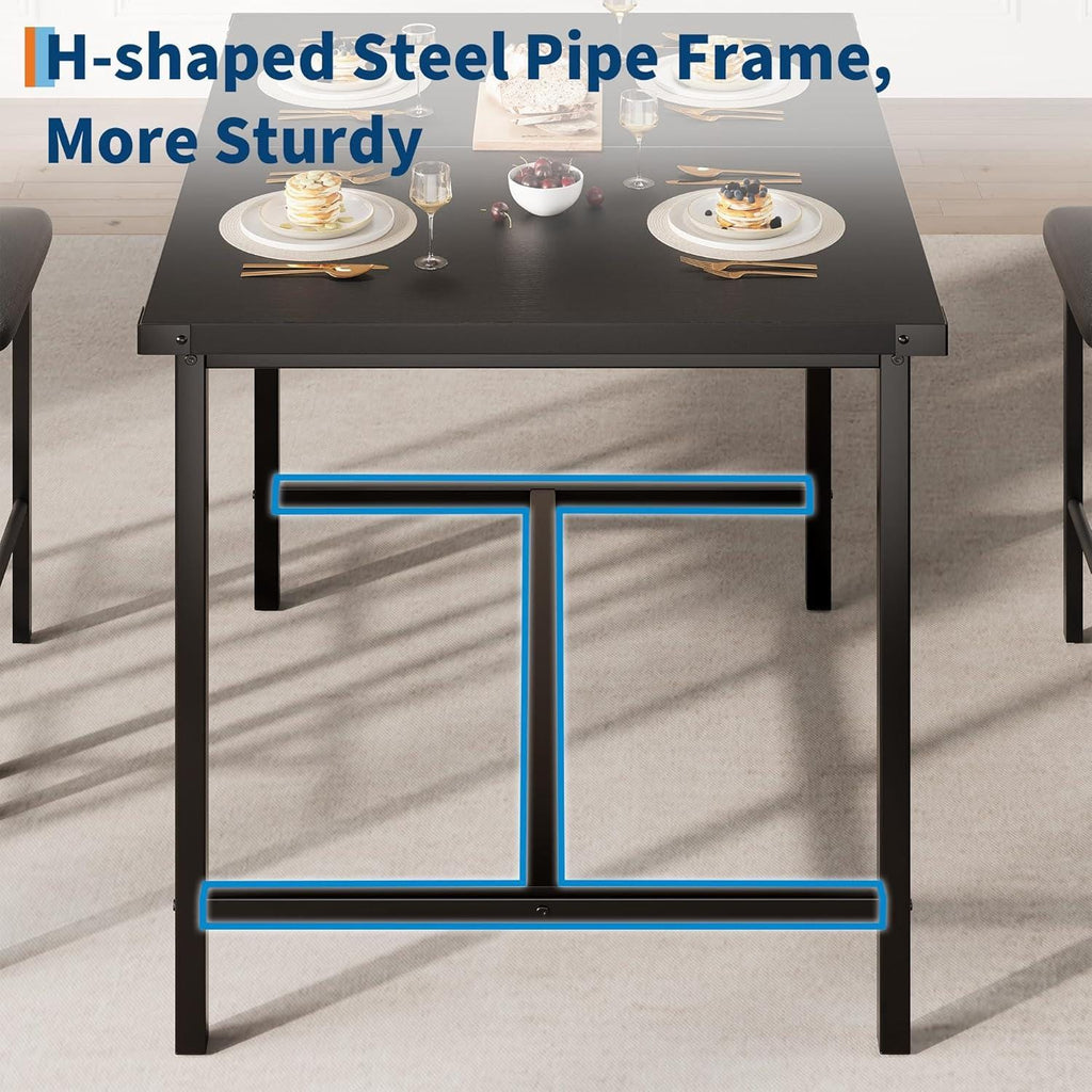 IDEALHOUSE 5-Piece Counter Height Dining Set for 4, Table with Footrest & Corner Protectors, 4 Upholstered Bar Stools, Rustic Black