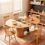 Wildhome 63" Extendable Round Dining Table for 2-6, Farmhouse Oval Table with 2-Tier Storage Shelf & Sliding Door, Oak