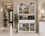 72" White Farmhouse Kitchen Pantry Cabinet Hutch, Microwave Stand, Storage Shelves