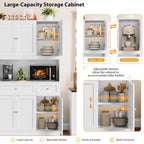 72" White Farmhouse Kitchen Pantry Cabinet Hutch, Microwave Stand, Storage Shelves