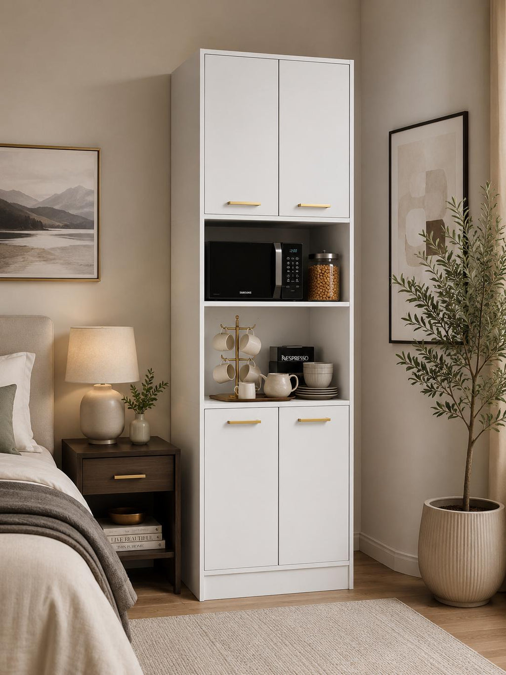 Cozy Castle 75" Tall Kitchen Pantry Cabinet, Wooden Storage Hutch with 4 Doors & Adjustable Shelves, Freestanding Utility Cupboard Kitchen,