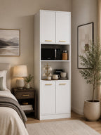 Cozy Castle 75" Tall Kitchen Pantry Cabinet, Wooden Storage Hutch with 4 Doors & Adjustable Shelves, Freestanding Utility Cupboard Kitchen,