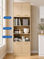 Cozy Castle 75" Tall Kitchen Pantry Cabinet, Wooden Storage Hutch with 4 Doors & Adjustable Shelves, Freestanding Utility Cupboard Kitchen,