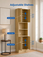 Cozy Castle 75" Tall Kitchen Pantry Cabinet, Wooden Storage Hutch with 4 Doors & Adjustable Shelves, Freestanding Utility Cupboard Kitchen,