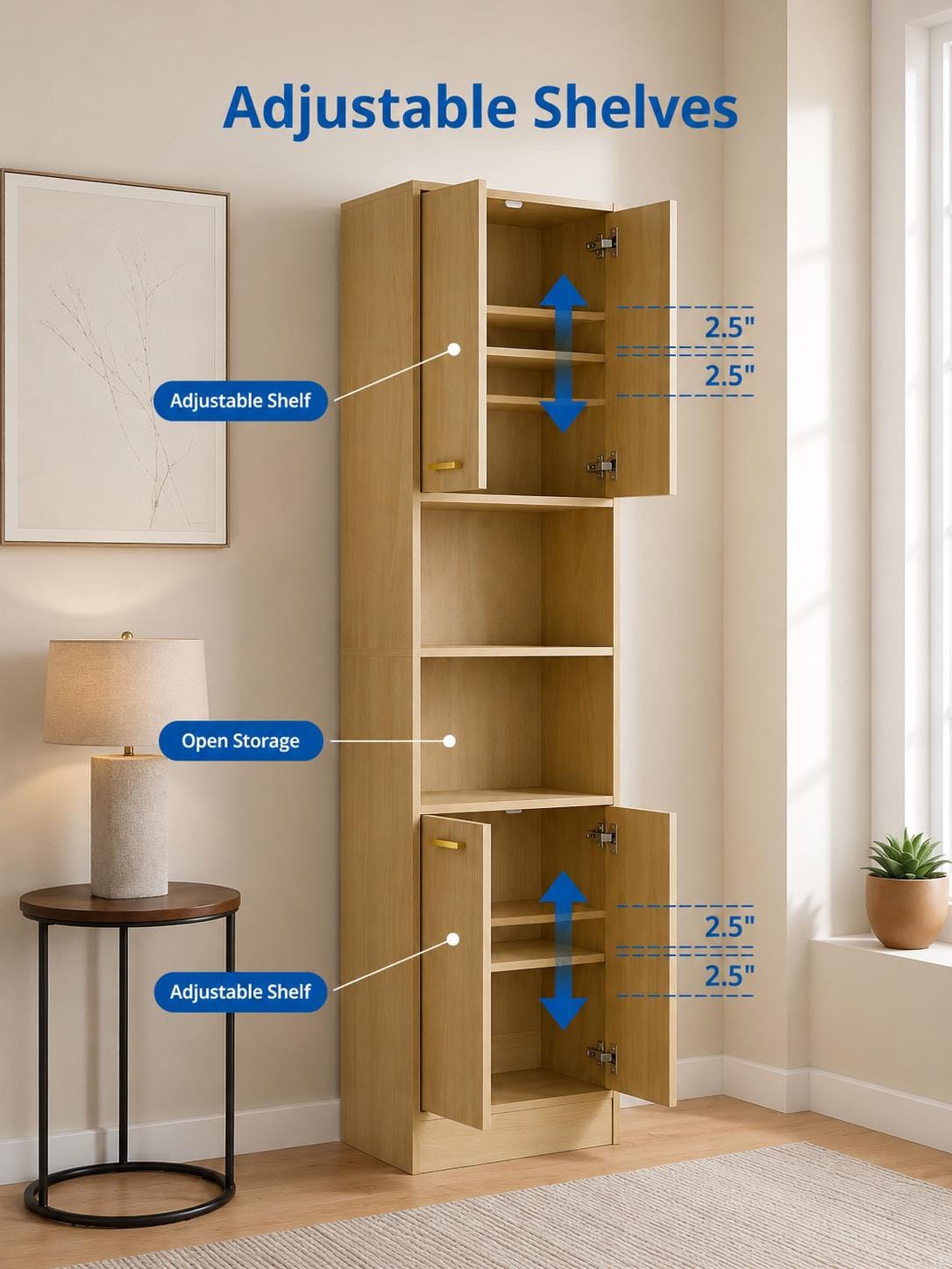 Cozy Castle 75" Tall Kitchen Pantry Cabinet, Wooden Storage Hutch with 4 Doors & Adjustable Shelves, Freestanding Utility Cupboard Kitchen,