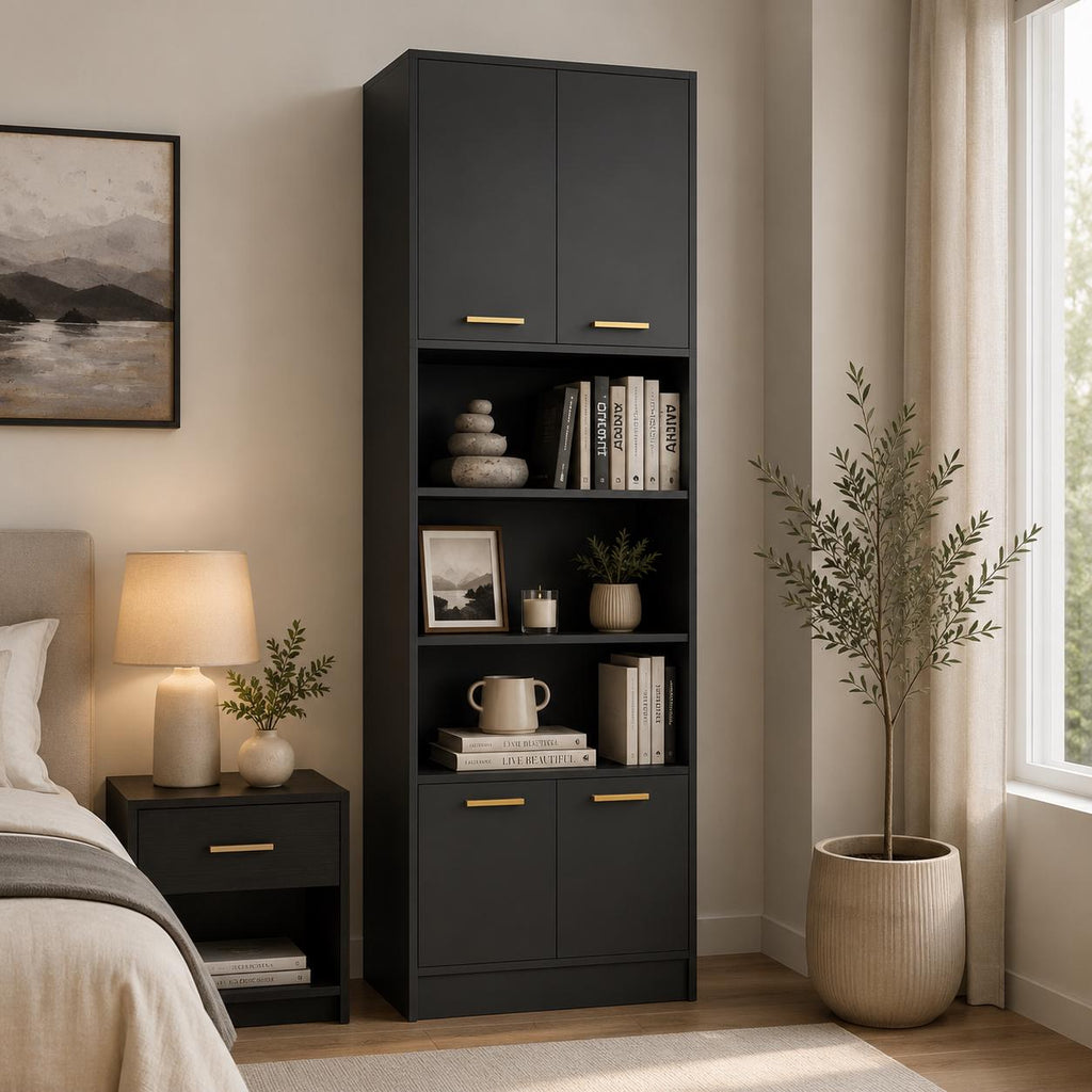 Cozy Castle 75" Tall Kitchen Pantry Cabinet, Wooden Storage Hutch with 4 Doors & Adjustable Shelves, Freestanding Utility Cupboard Kitchen,