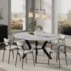 42"-58" Extendable Round Dining Table for 4-6, Oval Kitchen Table with Hidden Leaf, Storage Shelf & Metal Legs, Space-Saving Design