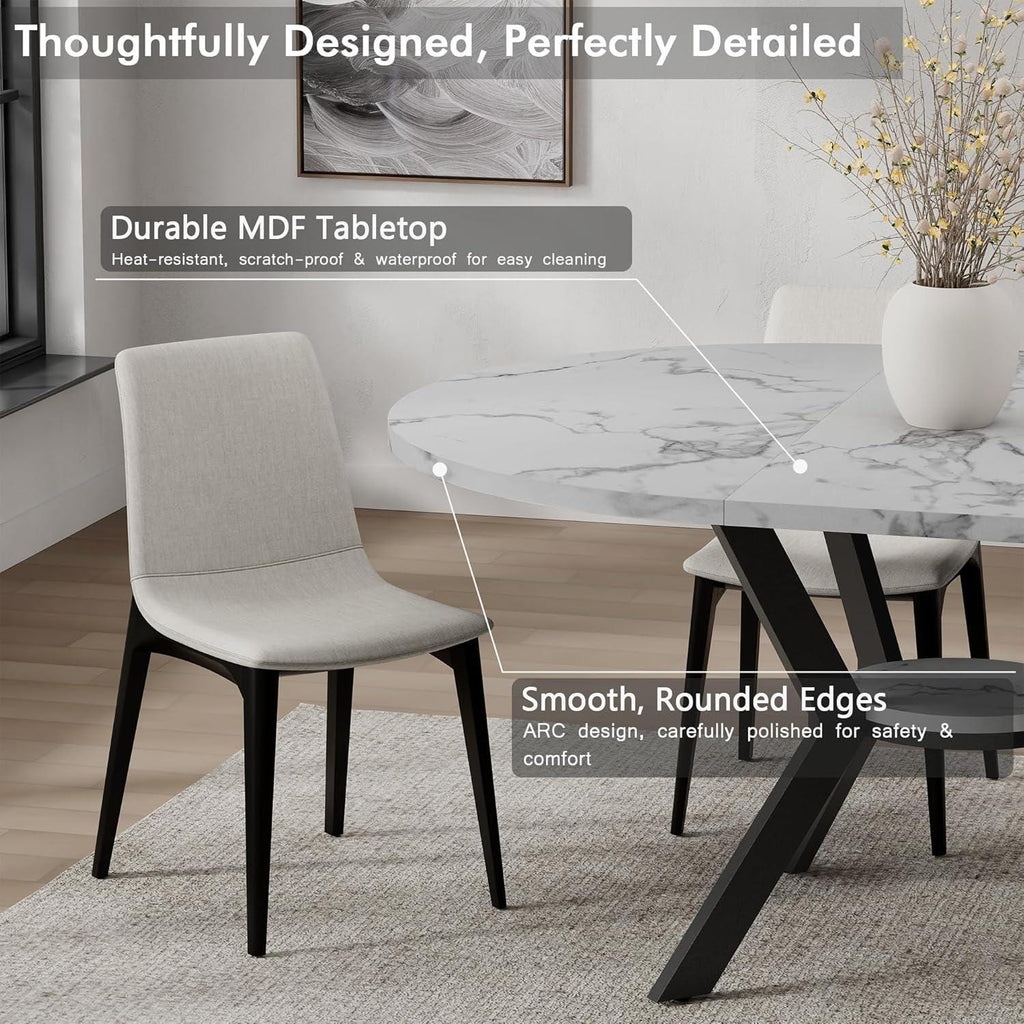 42"-58" Extendable Round Dining Table for 4-6, Oval Kitchen Table with Hidden Leaf, Storage Shelf & Metal Legs, Space-Saving Design