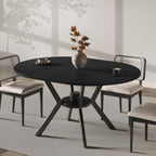 42"-58" Extendable Round Dining Table for 4-6, Oval Kitchen Table with Hidden Leaf, Storage Shelf & Metal Legs, Space-Saving Design