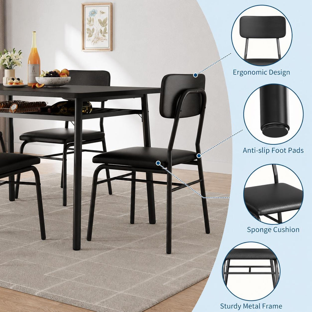 GarveeHome 5-Piece Dining Table Set for 4 with Storage Rack – Wood Top Kitchen Table & Upholstered Chairs, Space-Saving Modern Dining Set